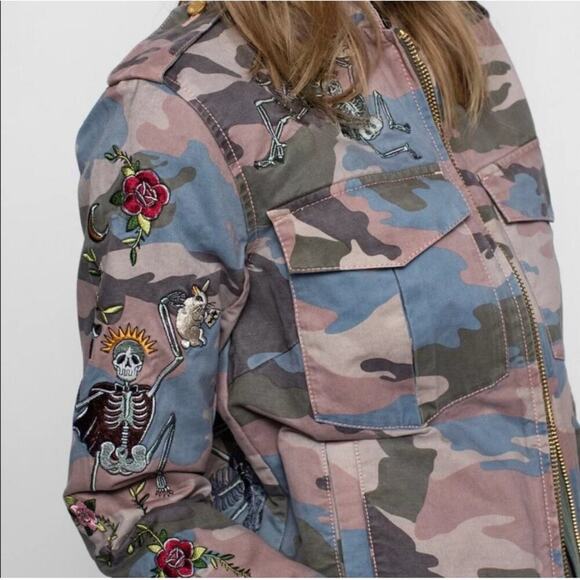 ZADIG & VOLTAIRE Kavy Camou Brode Embroidered Jacket, Size Large - Picture 2 of 15